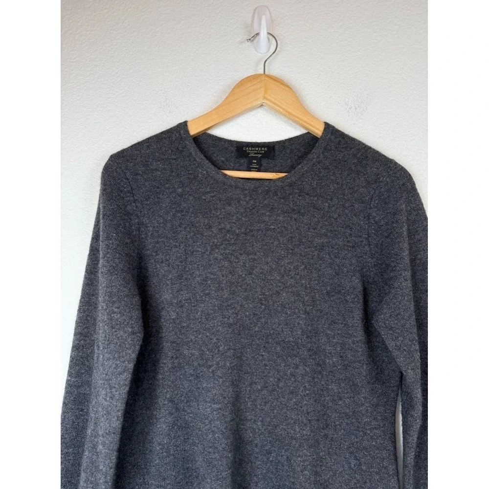 Cashmere Charter Club Luxury Gray Cashmere Crewneck Sweater Petite M‎ Old Money